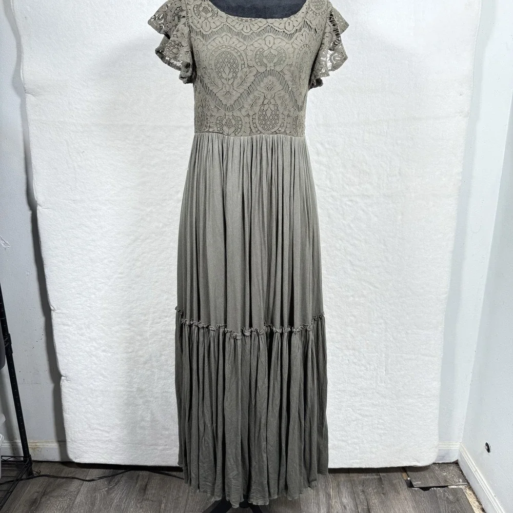 Joyfolie Mia Joy Girls Olive Green Lace Tiered Maxi Dress Size 14 Boho  Occasion